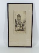 Framed Etching Town Tower, Oxford Signed F. Robson