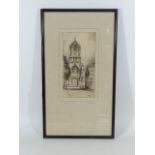 Framed Etching Town Tower, Oxford Signed F. Robson