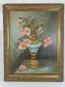 Framed Still Life Oil Of Flowers In Vase Signed Vi