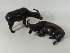 Two Bronze Water Buffalo Figures
