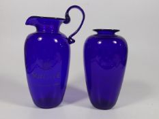 A Bristol Blue Vase Twinned With A Bristol Blue Su