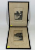 Two 19thC. Etchings, Indistinctly Signed