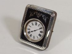 An Antique Tortoiseshell & Silver Travel Clock