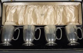 Four 1930'S Pewter Pint Tankards In Case