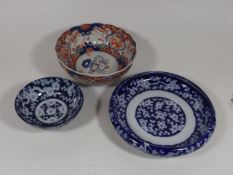 A Japanese Imari Bowl & Two Chinese Blue & White D