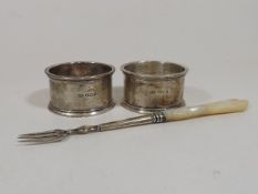 Two Heavy Gauge Silver Napkin Rings Twinned With S
