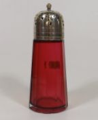 A C.1900 Cranberry Glass Sifter With Silver Plated