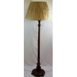 An Oak 1930'S Standard Lamp With Silk Shade