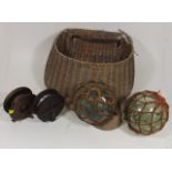 Two Wooden Fly Reels A/F, A Wicker Creel A/F & Two