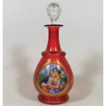 A 19thC. Bohemian Glass Decanter With Hand Painted