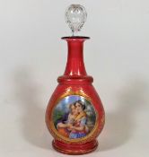 A 19thC. Bohemian Glass Decanter With Hand Painted