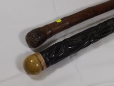 A Gents Robust Walking Cane With Ivory & Bone Knop