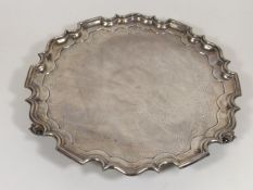 A Walker & Hall Footed Silver Salver With Hammered