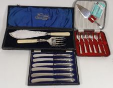 A Silver Handled Fruit Knife Set Twinned With Plat