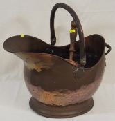 A 19thC. Copper Helmet Shaped Coal Bucket & Scoop