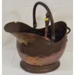 A 19thC. Copper Helmet Shaped Coal Bucket & Scoop