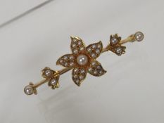 A Gold & Seed Pearl Antique Brooch