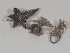 Three White Metal Marcasite Brooches
