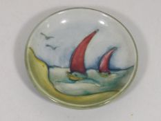 A Small Moorcroft Pin Dish With Rare Yacht Pattern