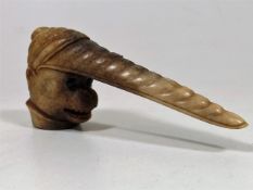 A Good Carved Horn Cane Handle Of Monkey As Jockey