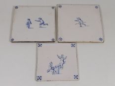 Three Antique Delft Ceramic Tiles
