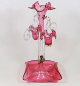 An Elaborate Victorian Cranberry Glass Centrepiece