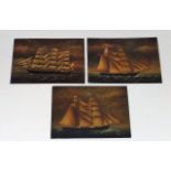 Three Oil On Copper Panel Marine Paintings Signed