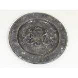 An Antique Pewter Plate Bearing Plymouth Coat Of A