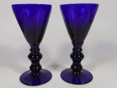 A Pair Of Large Bristol Blue Goblets