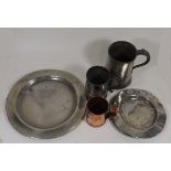 A Victorian Pewter Quart, Other Pewter Items & Cop