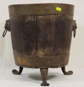 A Brass Bound Oak Log Box With Brass Claw Feet