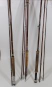 Three Vintage Fishing Rods, Two Three & Five Piece