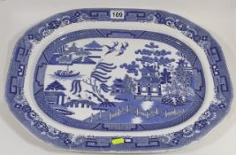 A Large 19thC. Spode Willow Pattern Meat Dish