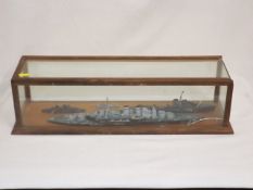 A Vintage Cased Model Of Warships, Damage To Case
