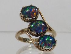A Ladies 9ct Gold Black Opal Ring