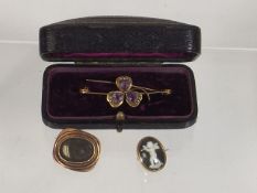 A Gold Brooch & Two Other Yellow Metal Items
