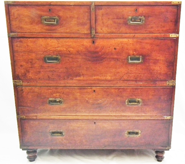 A Victorian Mahogany Brass Bound Military Chest Wi