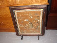 A 19thC. Chinese Silk Within Fire Screen