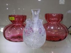 Two Cranberyy Glass Vases & Other Glassware