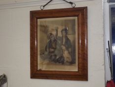 Burr Walnut Framed Antique Picture