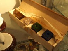 A Boxed Set Of Swedish Art Glass Candleholders