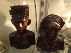 Two Balinese Carved Wood Busts