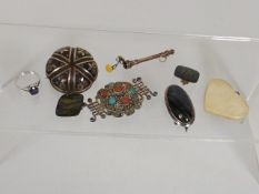 A Silver Mounted Agate, Other Brooches, Etc.