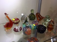 A Mdina Paperweight & Other Art Glass Items