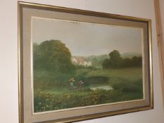 An Oil Of A Meadow Scene Twinned With 19thC. Impre