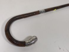 A Gents Walking Cane With Silver Tip & Collar