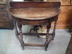 An Small Oak Semi-Circular Hall Table With Barley