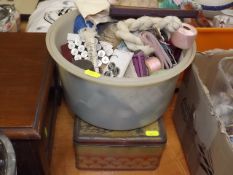 Two Containers Of Sewing Related Items