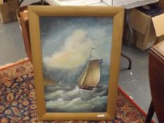 A Framed Oil Of Ship At Sea