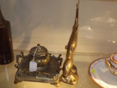 An Early 20th. Brass Inkwell Twinned With Brass Do